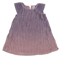 Levandulovo-ružové ombré trblietavé plisované šaty Little Kids