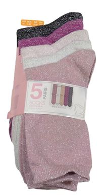 Nové - 5x třpytivé ponožky - 2x růžové + světlešedé + fuchsiové + černé Primark