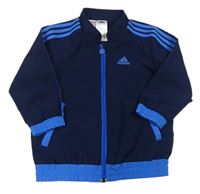 Tmavomodrá šušťáková športová bunda s pruhmi a logom Adidas
