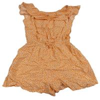 Oranžovo-biely kvetovaný ľahký kraťasový overal s volánikom Primark