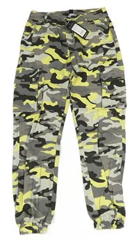 Šedo-žluté army plátěné cuff kalhoty s kapsami New Look