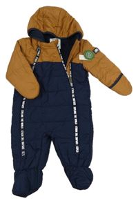 Nové - tmavomodro-hnědá šusťáková zimní kombinéza s kapucí C&A