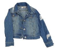 Modrá crop rifľová bunda s dierami Lipsy London