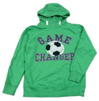 Zelená mikina s nápisem a míčem a kapucí Yigga