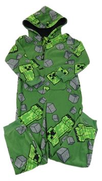 Zelená fleecová kombinéza s Minecraft a kapucí