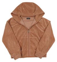 Staroružová zamatová crop prepínaci mikina s kapucňou