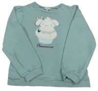 Zelená mikina s plyšovým obrázkom