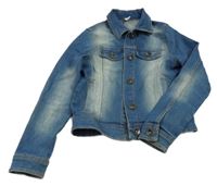 Modrá crop rifľová bunda s jednorožcem z flitrů Yigga