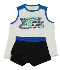 2 set - bílo-modré tílko s autobusem + černé boxerky 