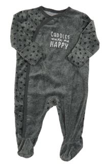 Tmavošedý sametový overal s tlapkami a nápisem Primark