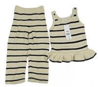 Nové - 2 set - smetanovo-černý pruhovaný pletený top + pletené pruhované kalhoty F&F