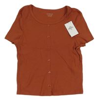 Nové - hnědé žebrované crop tričko s knoflíky Primark