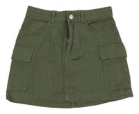 Tmavozelená rifľová sukňa s vreckami H&M