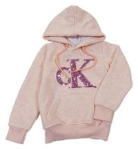 Světlerůžová melírovaná mikina s logem z flitrů a kapucí - Calvin Klein