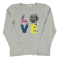 Sivý ľahký sveter s nápisem z flitrů H&M