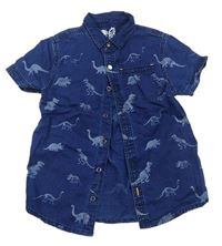 Tmavomodrá košile riflového vzhledu s dinosaurami F&F