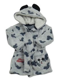 Bílo-tmavomodrý plyšový župan s Mickeym a kapucí Primark