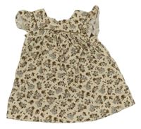 Béžovo-hnedé kvetované menšestrové podšité šaty Zara