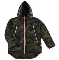 Khaki-černá army šusťáková zimní bunda s nápisy a kapucí George