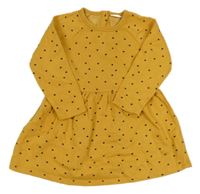 Hořčicovo-čierne teplákové šaty so srdiečkami F&F