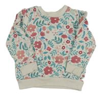 Smetanovo-zeleno-ružová kvetovaná mikina Tu