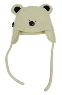 Smetanovo-černá fleecová čepice s kočičkou a oušky 