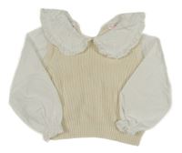 Smetanovo-biely sveter s halenkovými prvky a golierikom Zara