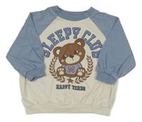 Smetanovo-světlemodrá mikina s medvídkem a nápisy Next