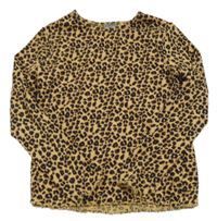 Béžovo-černé žebrované triko s leopardím vzorem Next