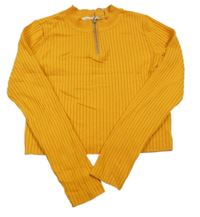 Horčicový rebrovaný crop sveter H&M