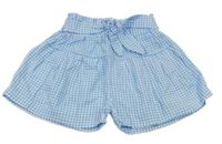 Světlemodro-biele kockované kraťasy s opaskom