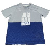 Sivo-tmavomodré tričko s nápisom