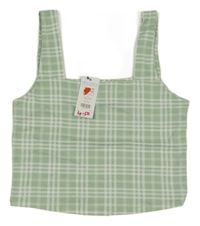 Nové - Zeleno-biely kockovaný crop top New Look
