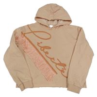 Ružová crop mikina s nápisom a strapcemi a kapucňou River Island