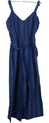 Dámský tmavomodrý proužkovaný letní culottes overal s páskem GAP