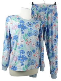 Dámske svetlomodré kvetované flanelové pyžama F&F