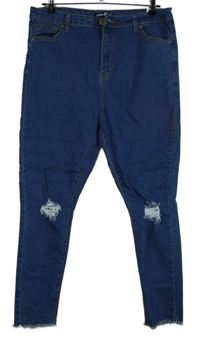 Dámské tmavomodré skinny rifle s dírami Boohoo