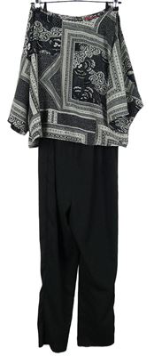 Dámský černo-bílý vzorovaný kalhotový overal S. Oliver 