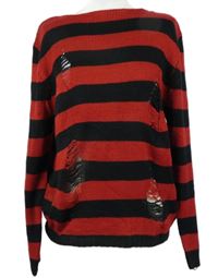 Dámský červeno-černý pruhovaný svetr s průstřihy Shein 