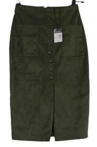 Dámská khaki semišová pouzdrová sukně Primark 