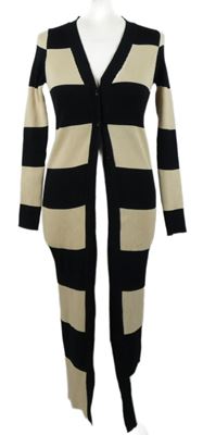 Dámský béžovo-černý pruhovaný propínací dlouhý svetr 