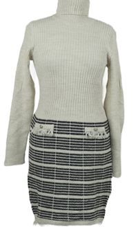 Dámské béžovo-černé proužkované svetrové šaty s rolákem Bodyflirt 