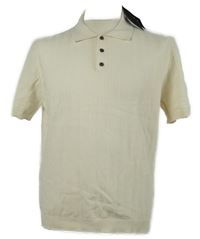 Nové - Pánske smotanové rebrované pletené tričko s golierikom Massimo Dutti