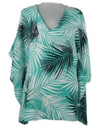 Dámská tyrkysovo-bílo-černá vzorovaná plážová tunika Wallis 