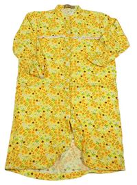 Žlté kvetované ľahké prepínaci šaty s lienkami a motýly