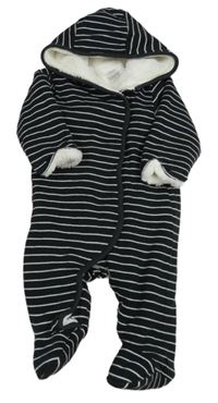 Čierna pruhovaná zateplená bavlnená kombinéza s kapucňou Mamas&Papas