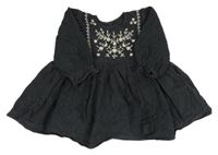 Antracitové manšestrové šaty s výšivkou TU