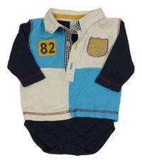 Smetanovo-modré kostkované polo triko s nášivkami a všitým body Next