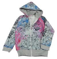 Šedo-modro-růžová vzorovaná propínací mikina Nike s kapucňou