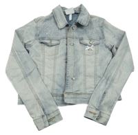 Svetlomodrá rifľová bunda s kamienkami